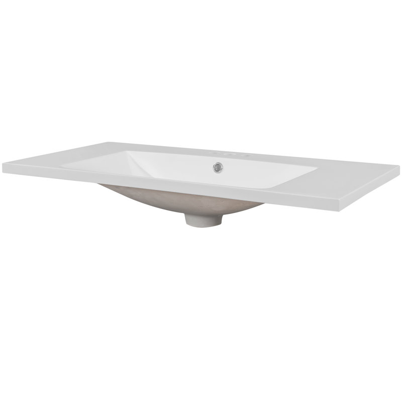 36" White Ceramic Rectangular Undermount Vanity Sink Top