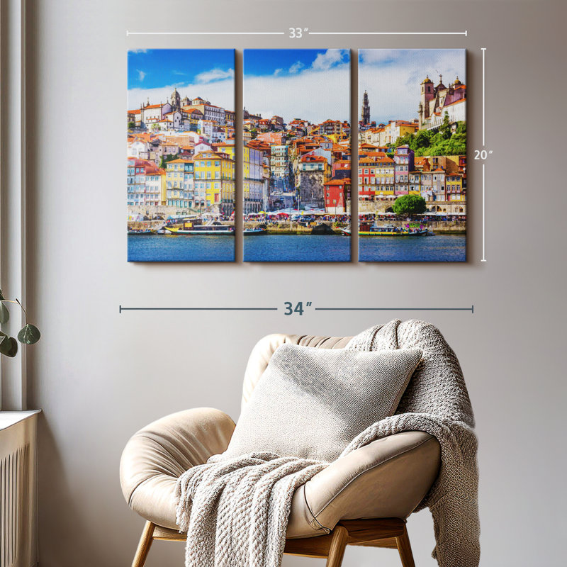 Impression sur toile, maisons colorées de Porto, H 20 po x l 33 po