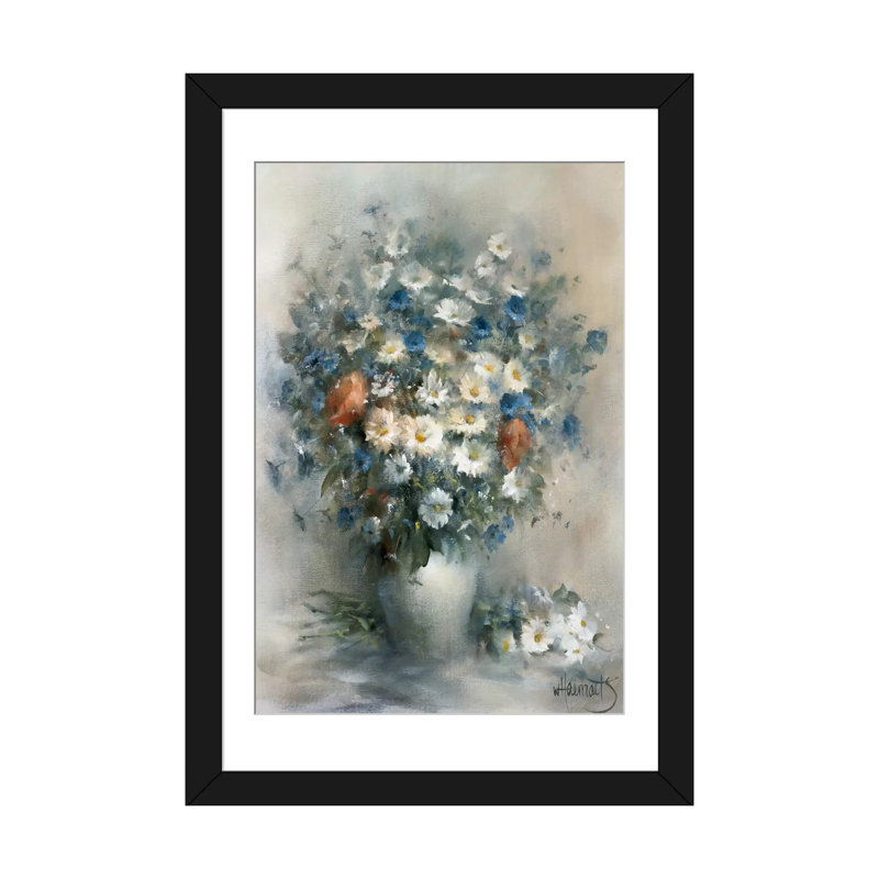 «Flower Bouquet», reproduction sur toile, Papier beaux-arts encadré noir, Blanc, H 32 po x l 24 po x P 1 po