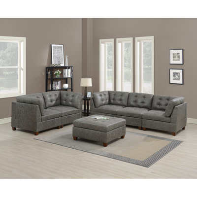 Modern Sofa Modular Sofa Set 6Pc Set Breathable Leatherette Tufted Couch 4X Corner Wedge 1X Armless Chair And 1X Ottoman