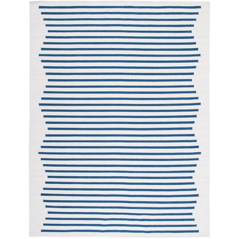 Estruch Hand Woven Cotton Striped Rug, Rectangle 8' x 10'