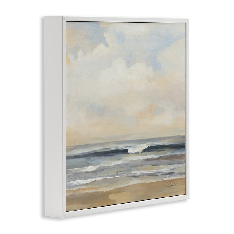 «Misty Haze Shoreline», art de la giclée encadrée par Silvia Vassileva, Estampe numérique encadrée blanc bord de mer