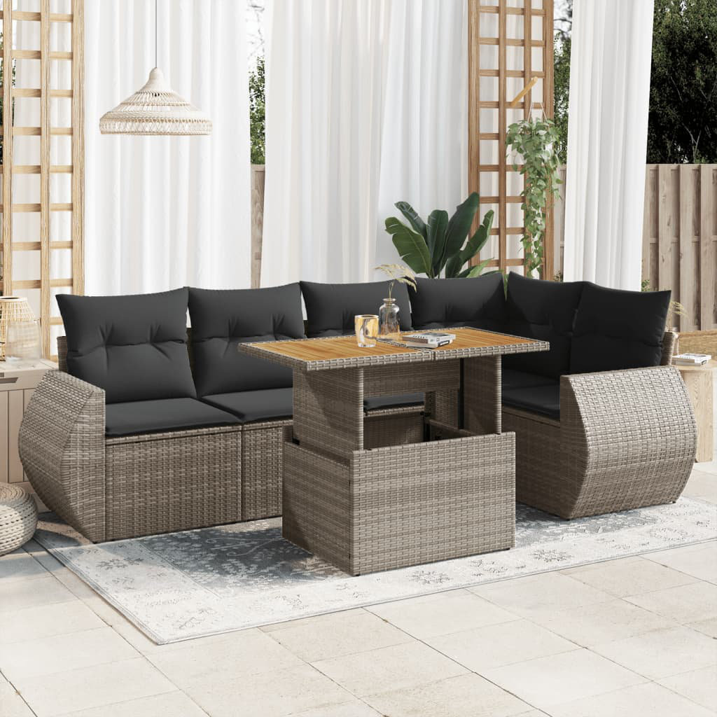 Vidaxl 6-Tlg. Garten-Sofagarnitur Mit Kissen Beige Poly Rattan