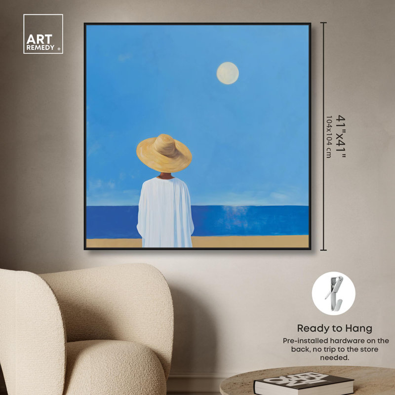 «Beachside Dreamer» par Art Remedy, H 41 po x l 41 po x P 1,8 po, Cadre flottant noir