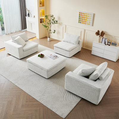 Canapé modulaire moderne de 131 po avec repose-pieds mobile et lin lavable amovible