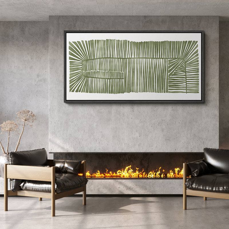 Abstract Green Botanical Simple Minimalist Extra Large Framed Wall Art Oversized Canvas Print, 30" H x 60" W, Black