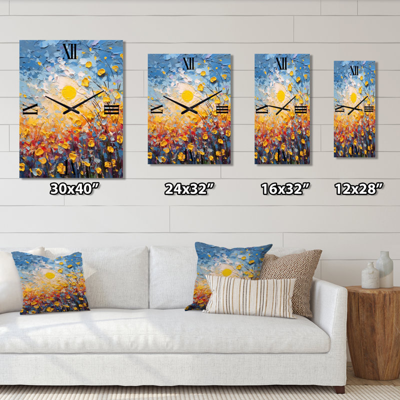 Horloge murale fleurs d'été coquelicots et boutons d'or, Très grand