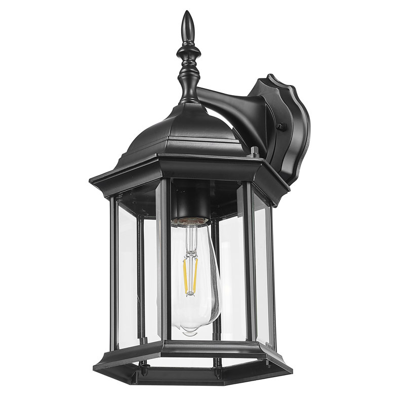 Lanterne murale d'extérieur H 15,5 po Pritzker, Noir mat, Transparent