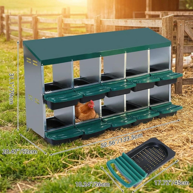 Boîte de nidification à 2 niveaux pour poules, boîtes de poules pondeuses en métal avec toit imperméable, plateaux amovibles pour poules et volailles, collection Easy Egg.