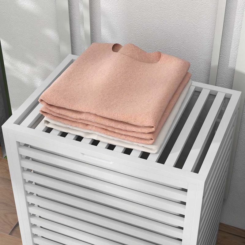 Bamboo Laundry Hamper with Lid, White
