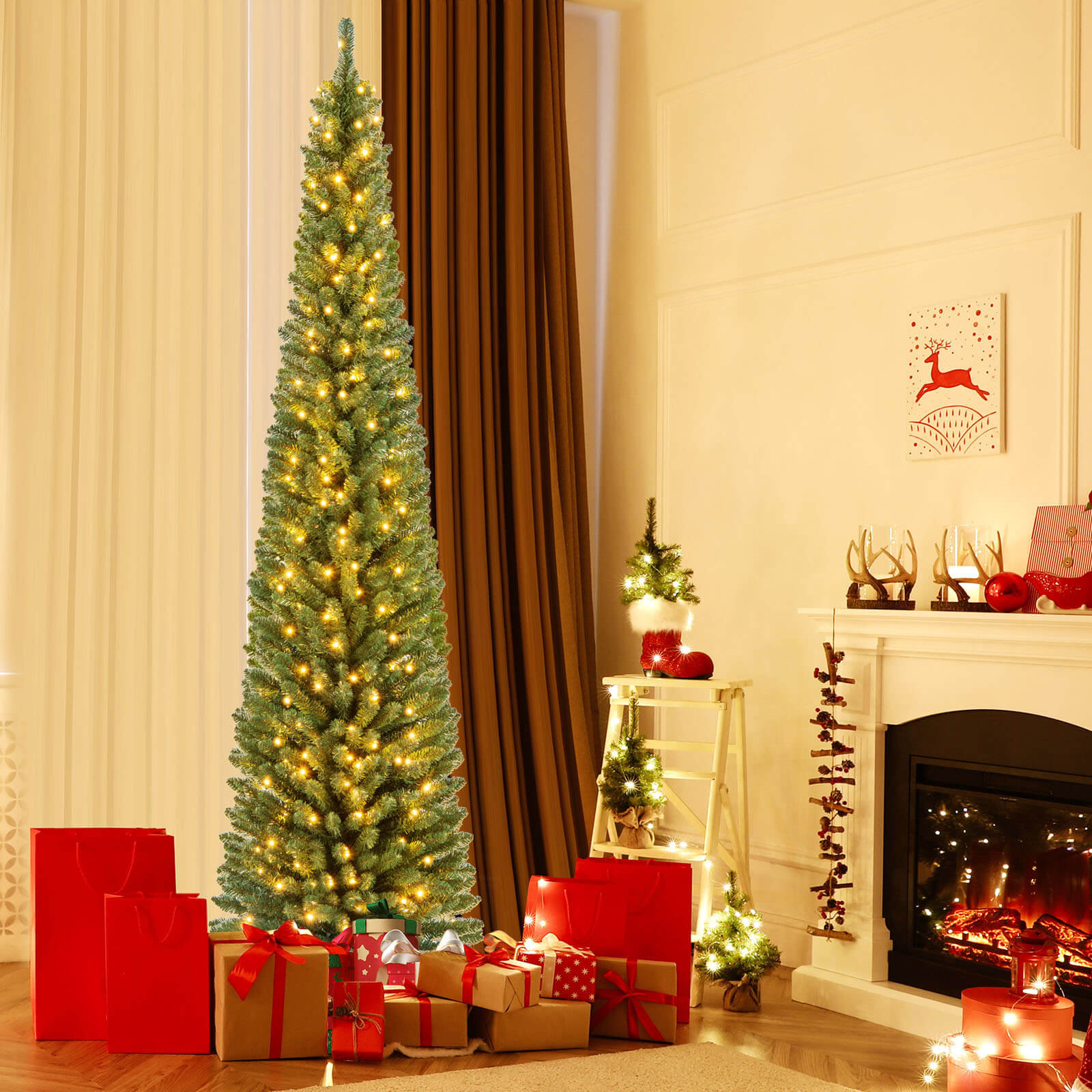 Slim Cashmere Flocked Pre-Lit Christmas Tree, 8'