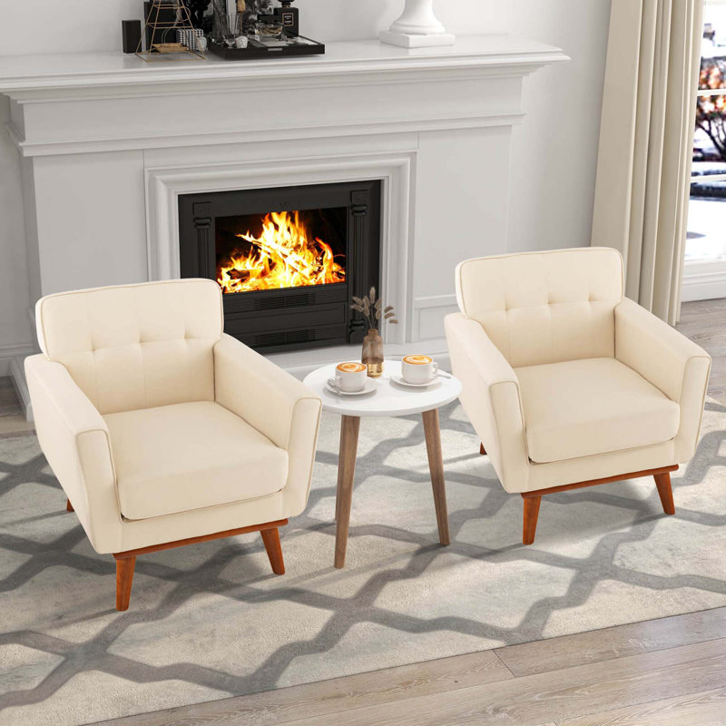 Fauteuil capitonné de 29 po de large Khachik, Tissu lin beige