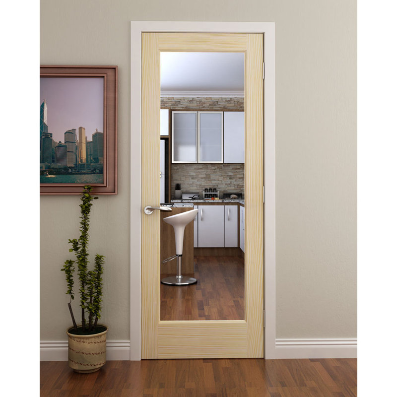 Porte-fenêtre en verre plane légère, Bois naturel, 30 po x 80 po