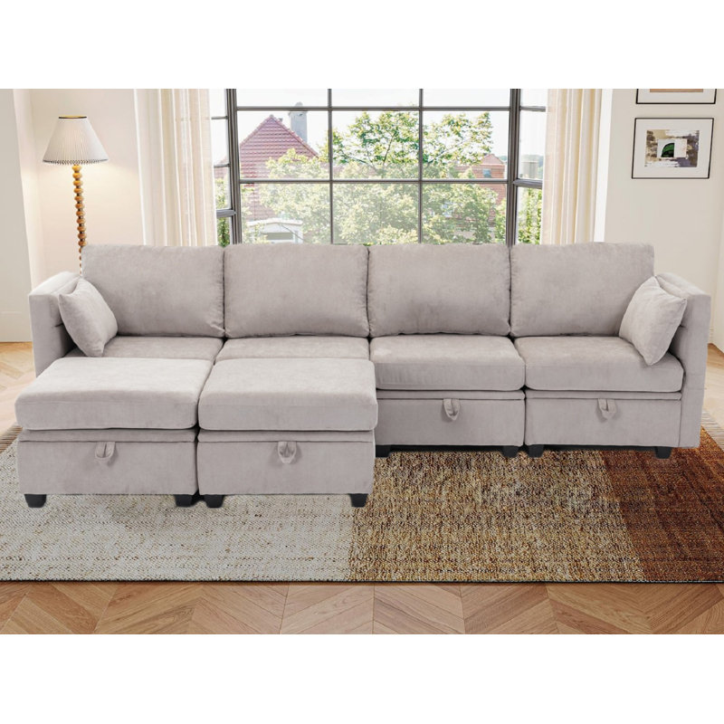Canapé-lit modulaire convertible de 6 pièces Hashim, 100 % polyester gris clair