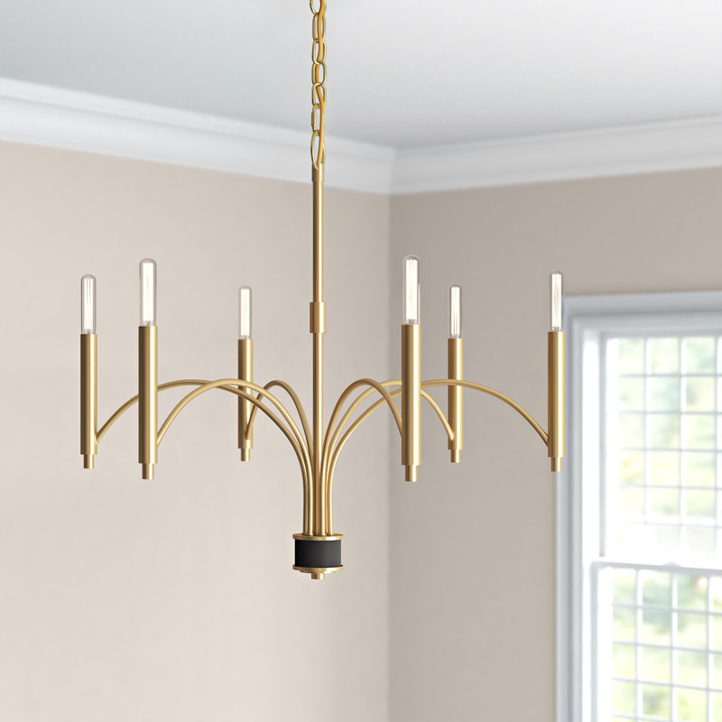 Lustre classique à 6 lumières de style bougie Lochlain, Laiton satiné