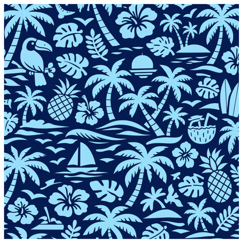 Rideaux de fenêtre bleu à motif tropical, 50 po x 92 po - 1 panneau, Transparent