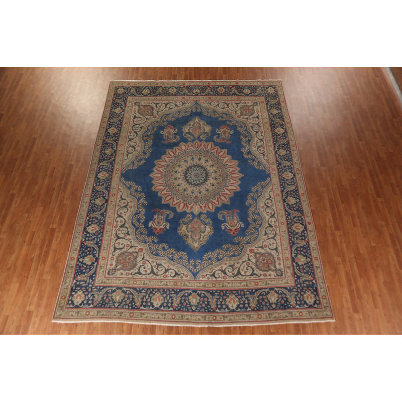 Tapis bleu fait à la main 10 x 13 po