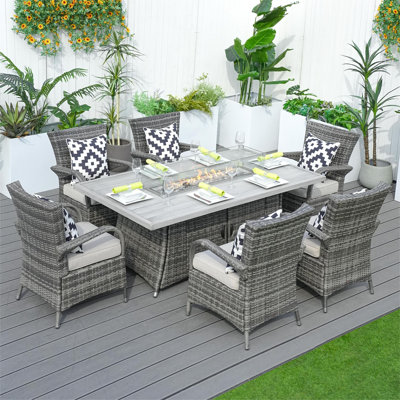 6 - Person Wicker Patio Dining Set with Rectangular Table , Cushions Included