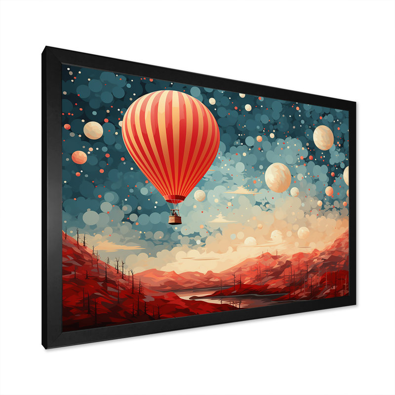 «Coral Hot Air Ballons Take Flight II», reproduction sur toile, Cadre simple noir, H 16 po x l 32 po x P 1 po