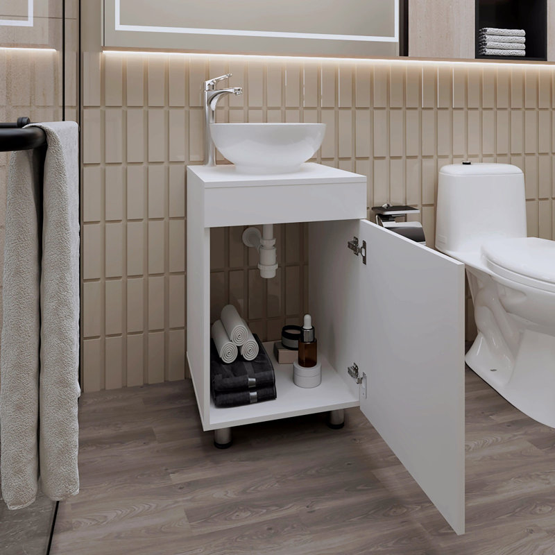 Meuble-lavabo de salle de bain avec lavabo intégré, Blanc
