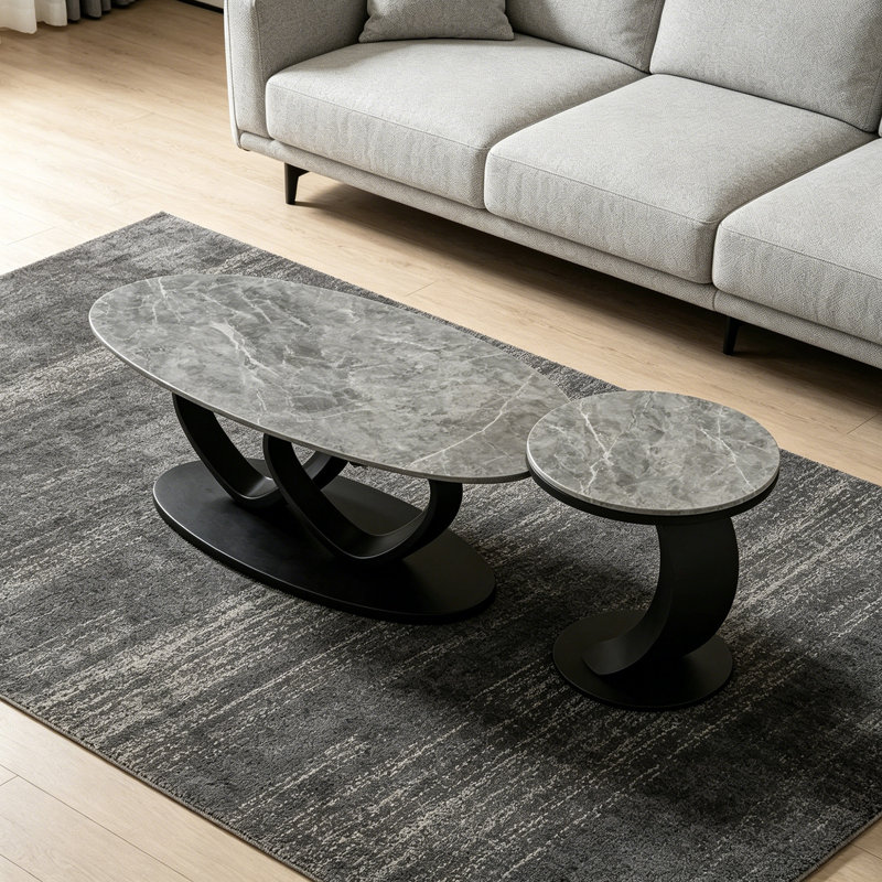 Table basse de salon Modern, Black, 16.53" H x 47.24" W x 23.62" D, Gray