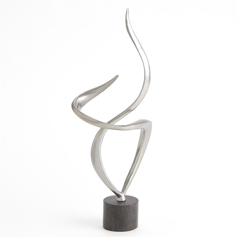 Swirl Antique Nickel Iron Sculpture with Black Marble Base