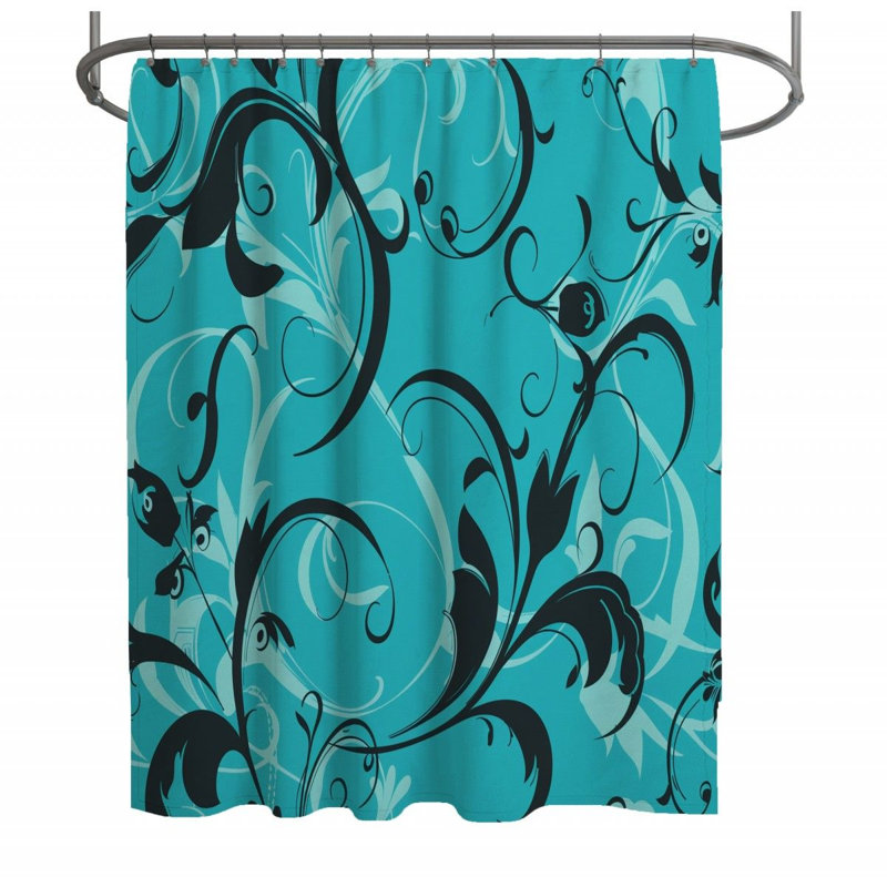 Rideau de douche Turquoise Flourish - Illustration décor de salle de bain, H 73 po x l 70 po