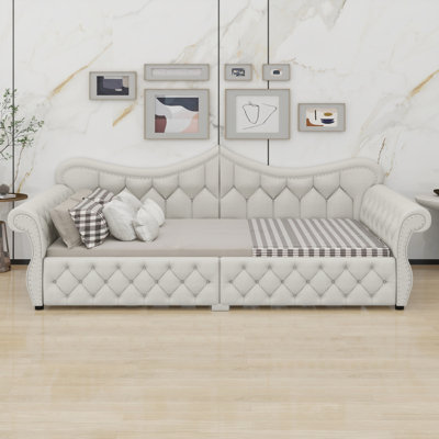Nailhead Decor Upholstered Daybed with LED