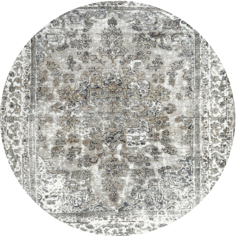 Tapis contemporain gris clair / ivoire Decastro, Rond 6 pi
