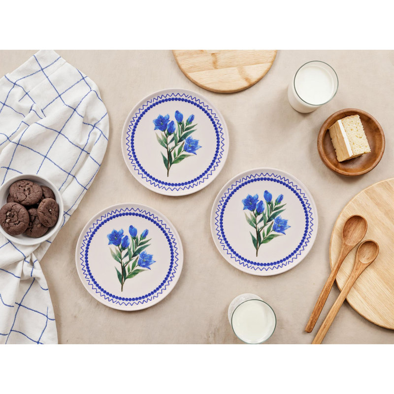 Elegant Dessert Plate Set (6 Pieces), Blue, Green, and White | 100% Ceramic, 7.6 x 7.6 x 0.8 inches | Dishwasher & Microwave Safe | Perfect for Serving Cakes, Pies, & Desserts | Stylish Addition to Your Tableware Collection