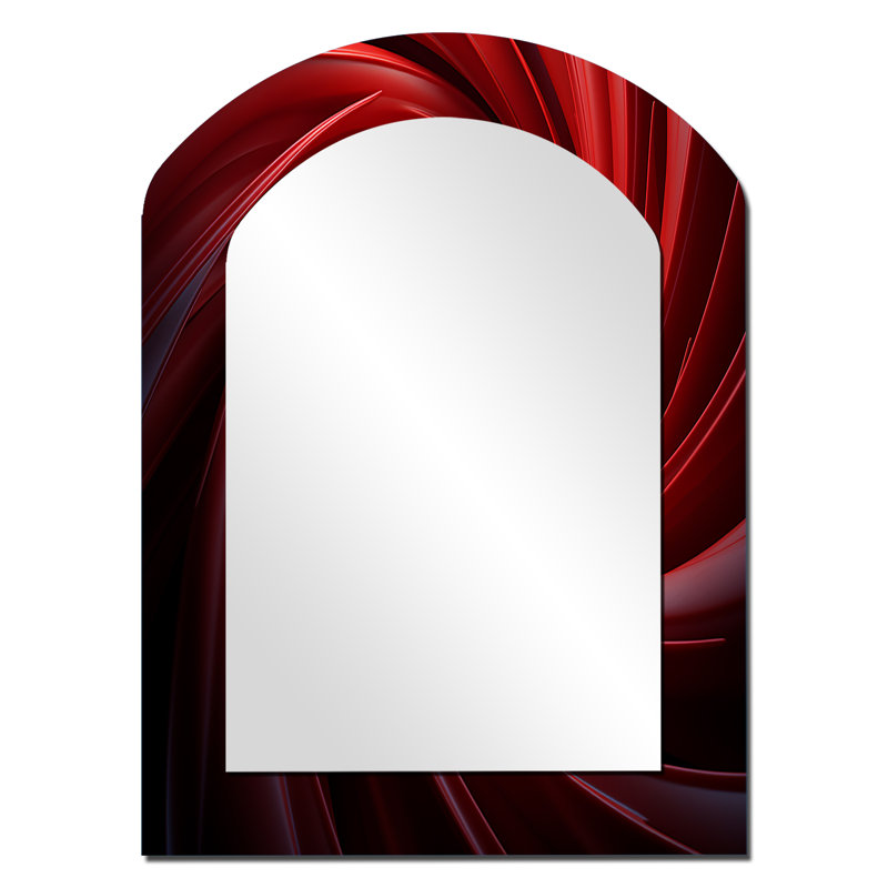 Red abstract spiral dreamscape II - Abstract Spirals Asymmetrical Large Wall Mirror, Modern Arch Unique Mirror, Printed Metal Art