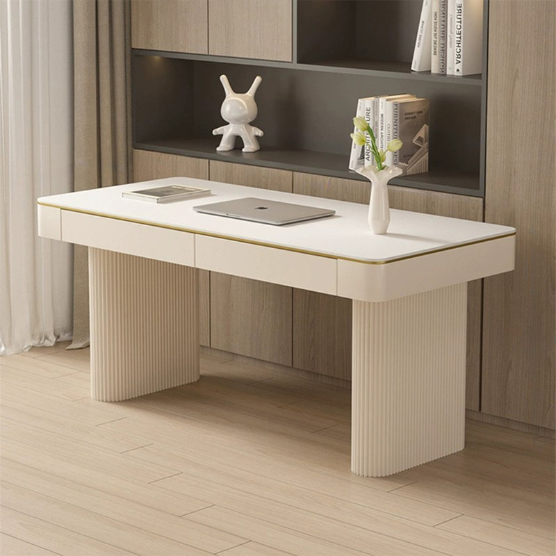 Bureau blanc avec tiroirs en pierre blanche avec tiroirs, H 29,53 po x l 55,12 po x P 21,65 po
