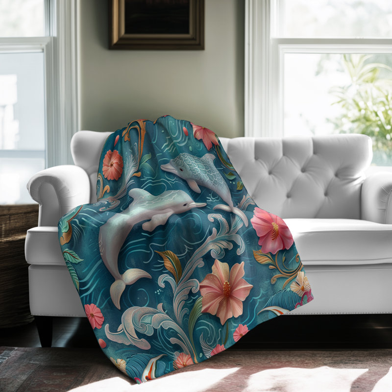 «Blossom Waves» - couverture en sherpa de qualité supérieure - reproduction d'art luxueuse, Grand lit