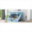 Lit double superposé double en bois massif de style château, bleu doux avec glissade, 2 tiroirs et 3 tablettes