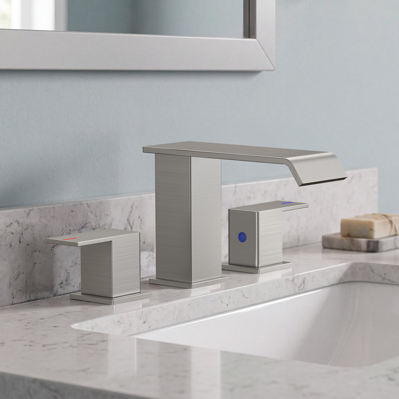 Robinet de salle de bain à large entraxe avec bonde Waterfall, Argent