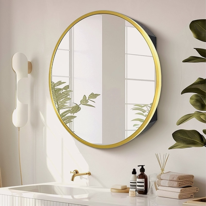 Armoire à pharmacie murale en métal avec miroir, Doré, H 24,1 po x l 24,1 po x P 5 po