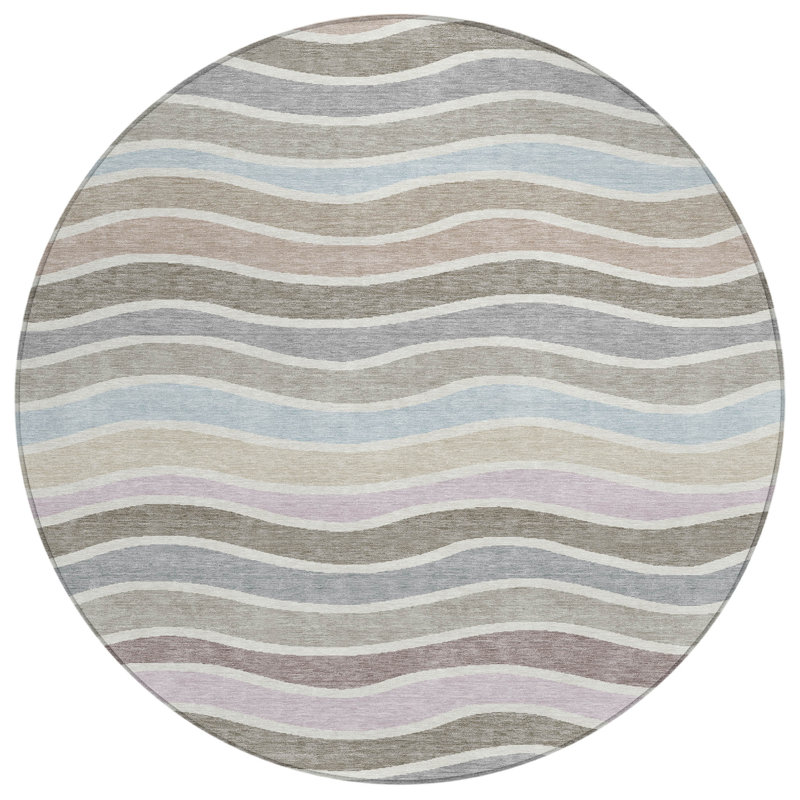 Machine Washable Indoor/Outdoor Chantille ACN2333 Stripes Rug, Round 8'