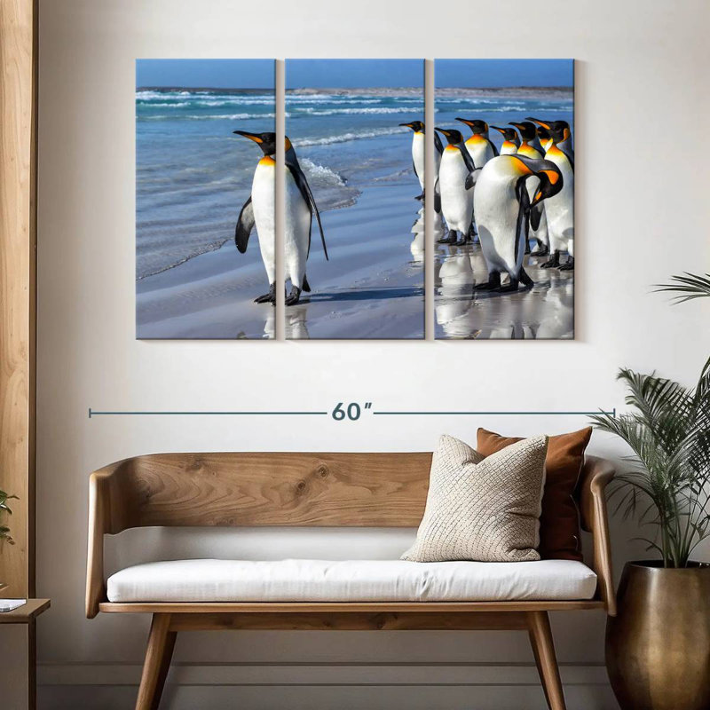 Pingouins bruns dans la plage, H 32 po x l 50 po
