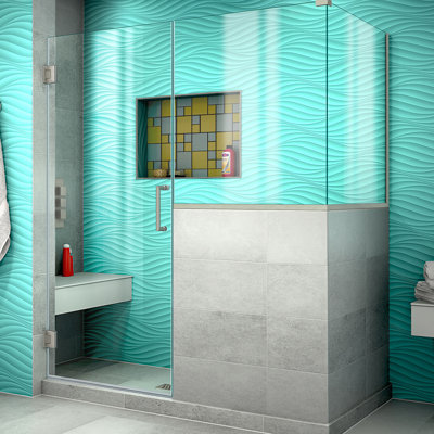 Unidoor Plus Frameless Pivot Rectangle Shower Enclosure with Fixed Panel