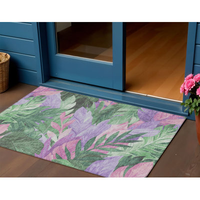 Tapis extérieur lavable floral vert sauge et menthe 3 pi x 5 pi