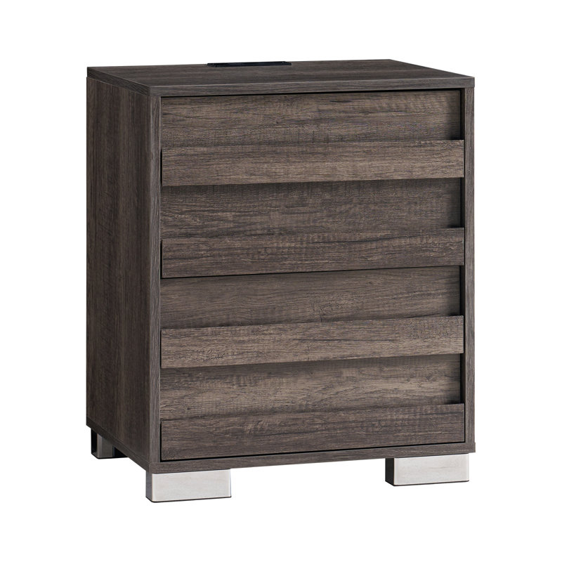Louby Farmhouse Nightstands With Charing Station,Gray, Gray
