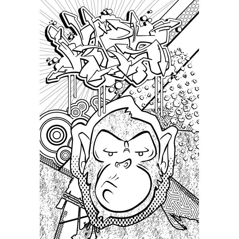 Singe couleur graffiti, H 36 po x l 24 po