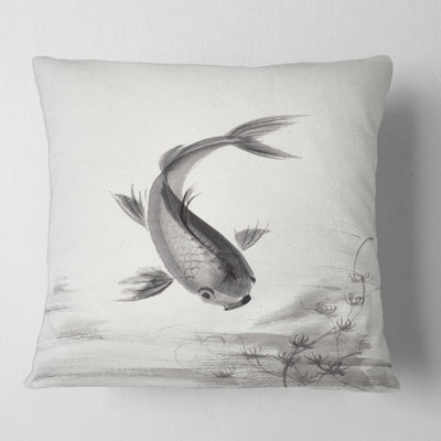 Monochrome Vintage Fish I - Nautical & Coastal Printed Throw Pillow