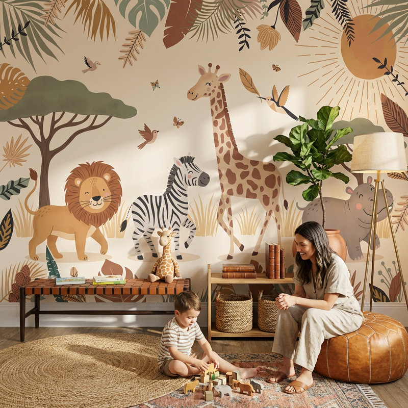 Papier peint animaux Safari, 140" x 108", Non tissé non collé