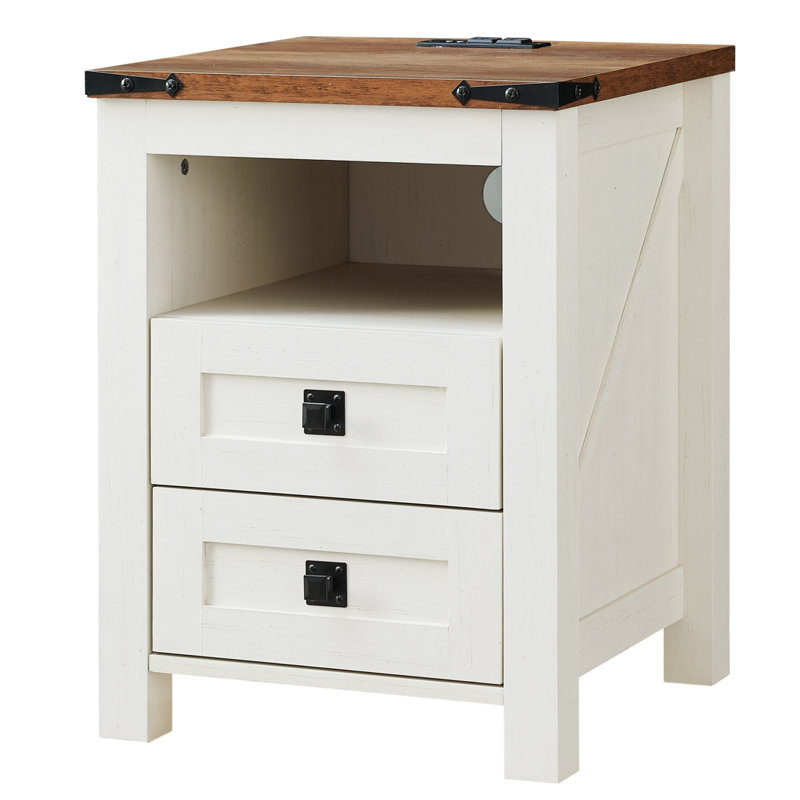 Adaija 18" W 2-Drawer Nightstand with Outlets and USB Ports, Antique White