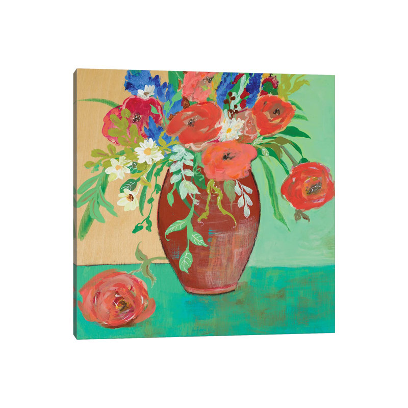 Vase of Peach and Blue Roses 1 Piece Wall Art on Canvas, 93.98 cm H x 93.98 cm W x 1.91 cm D, Wrapped Canvas