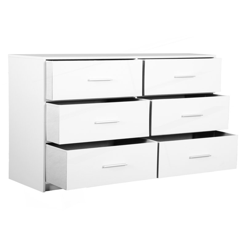 6-Drawer Dresser With Large Fabric Drawers, Silver, White