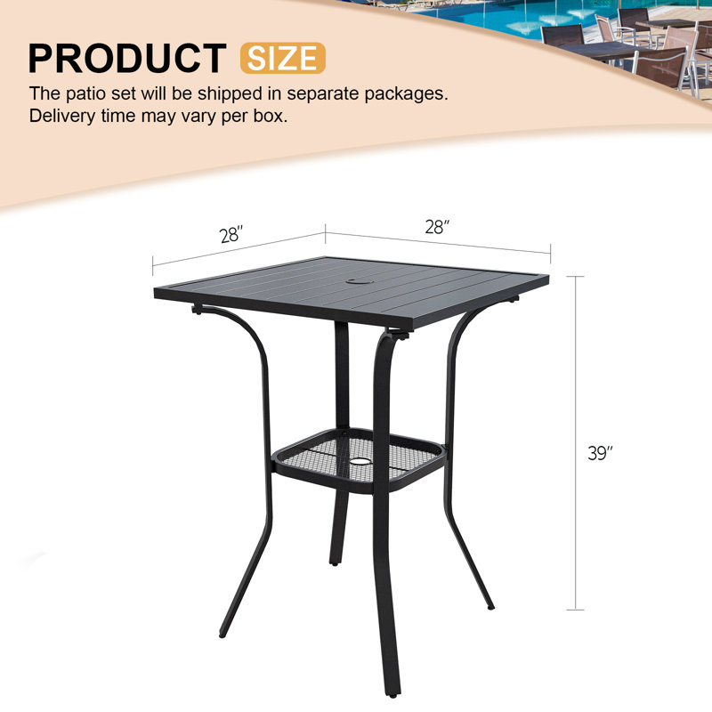 Tiofila Square Steel Outdoor Bar Table Umbrella Hole , 28 " W 28 " D