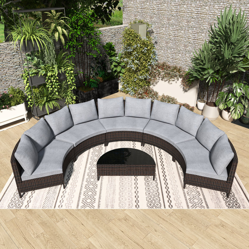 Ensemble de conversation de patio en rotin 5 pièces avec coussin gris, Gris