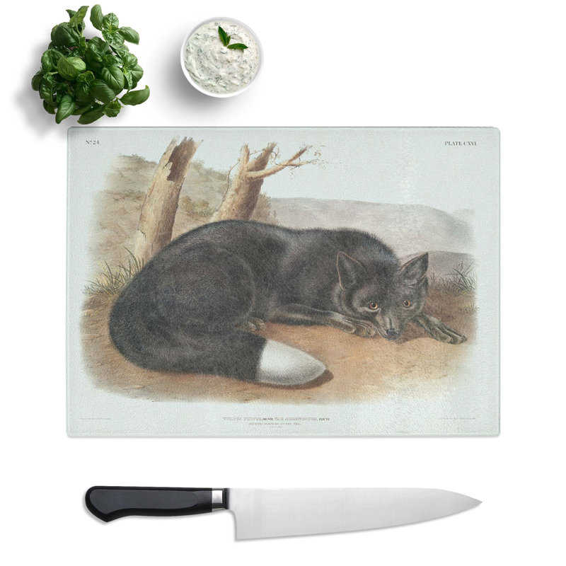 Tempered Glass American Fox by J.W. Audubon Chopping Board, 28.5cm W x 20cm L
